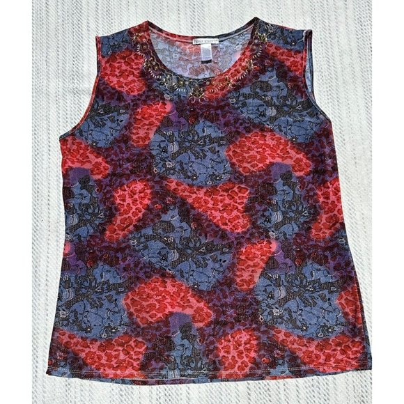 Emily Stacy Top Women Size 3 Extra Large Multicolor Floral Crew Neck Sleeveless - Picture 2 of 9